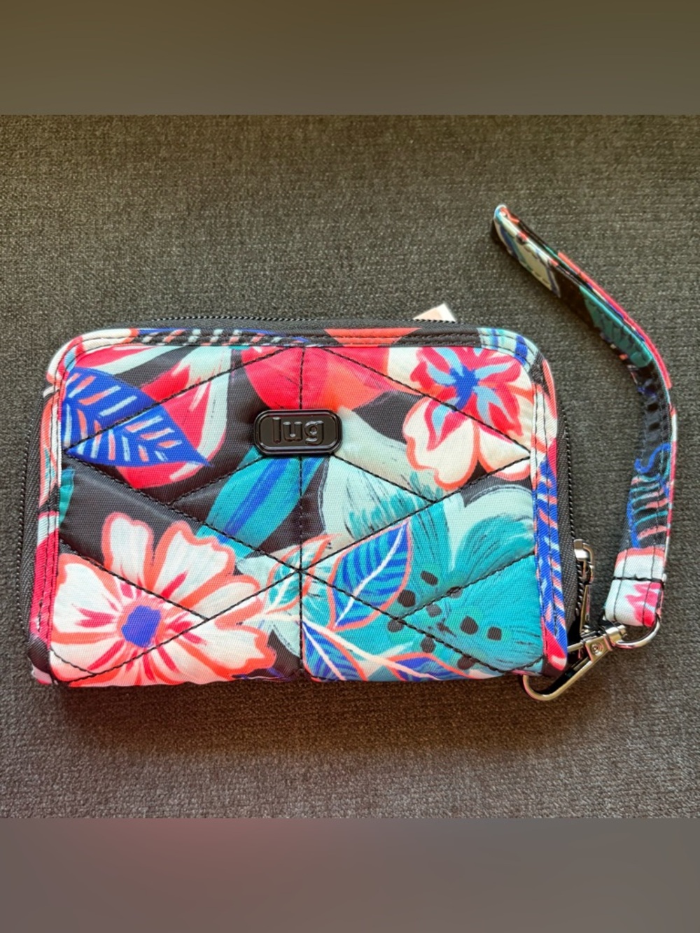 Lug Rodeo 2 Compact RFID Wristlet Wallet – Resort Tropics Black Orange Aqua Blue